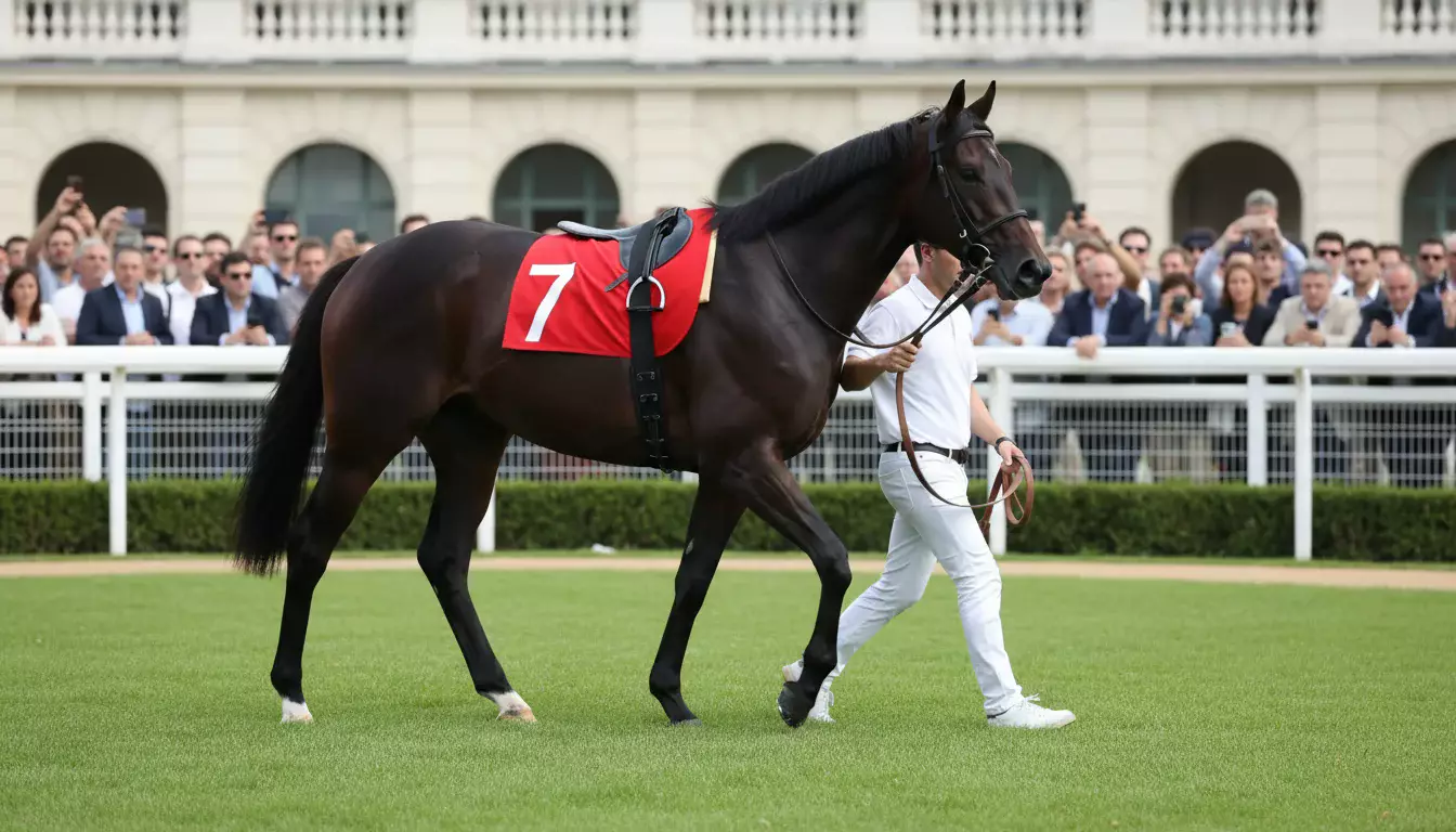 Cavallo da corsa al tondino dell'ippodromo osservato prima della partenza